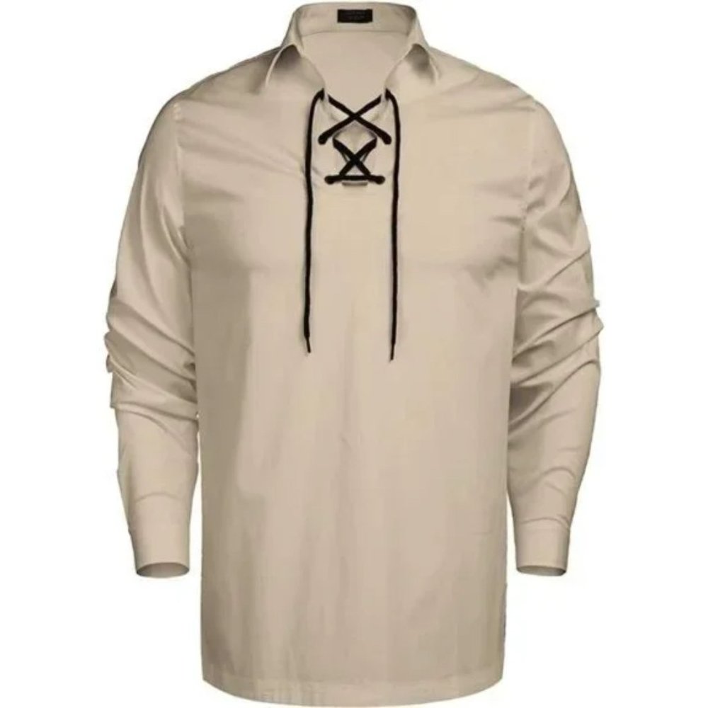 NEW MENS Scottish Jacobite Ghillie Kilt Shirts Light Khaki